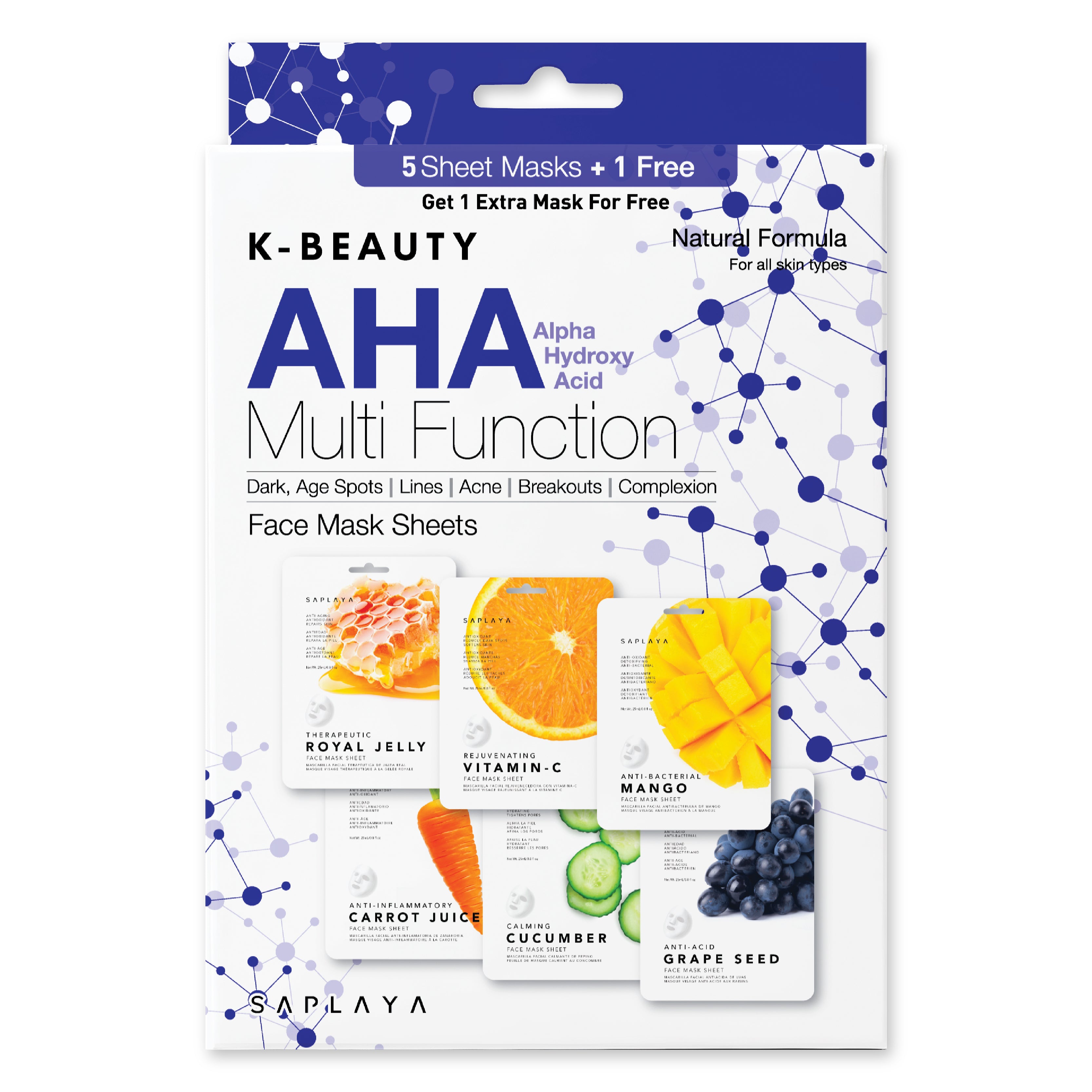 Saplaya - K-Beauty 6-Pack Face Mask Sheets | AHA Multi Function