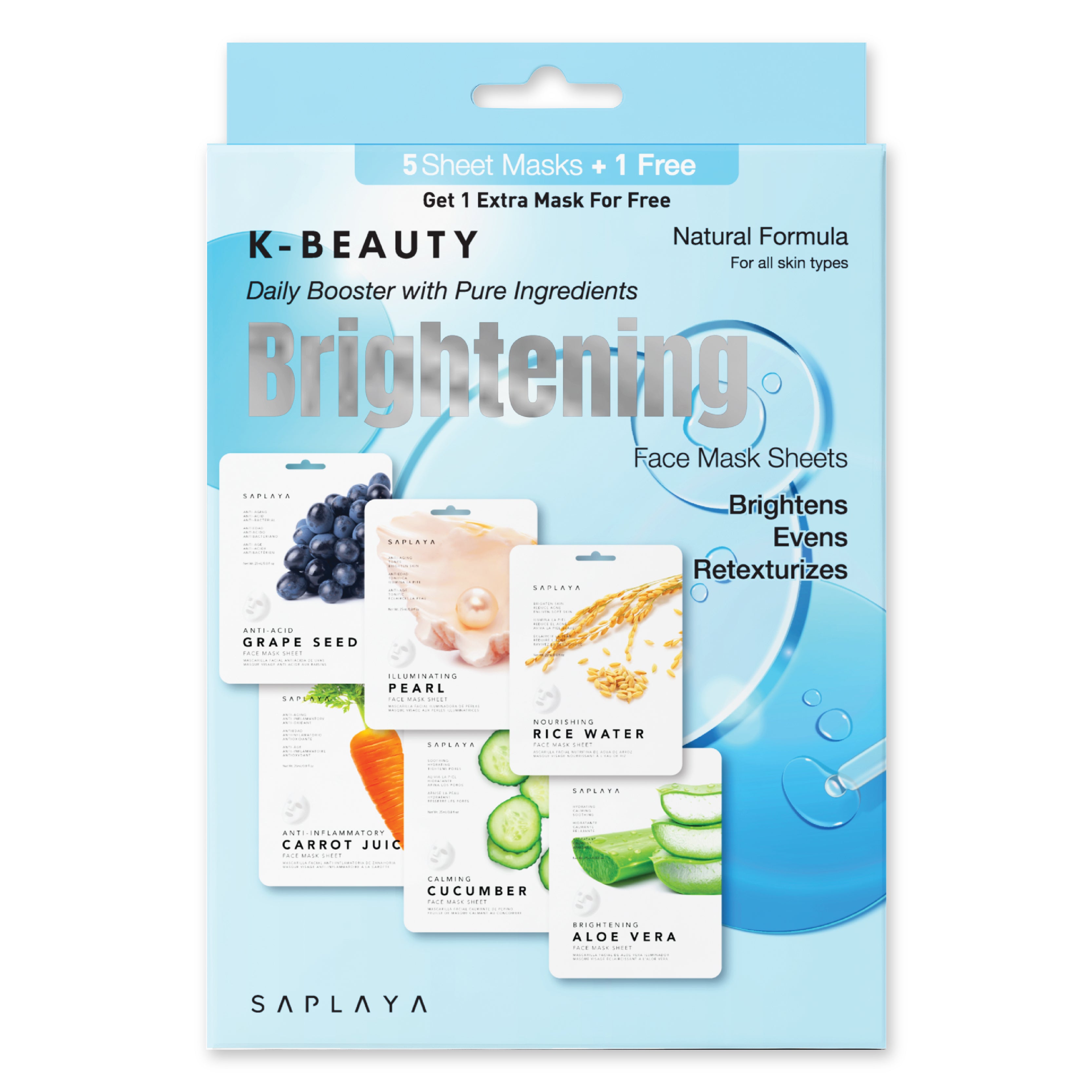 Saplaya - K-Beauty 6-Pack Face Mask Sheets | Brightening