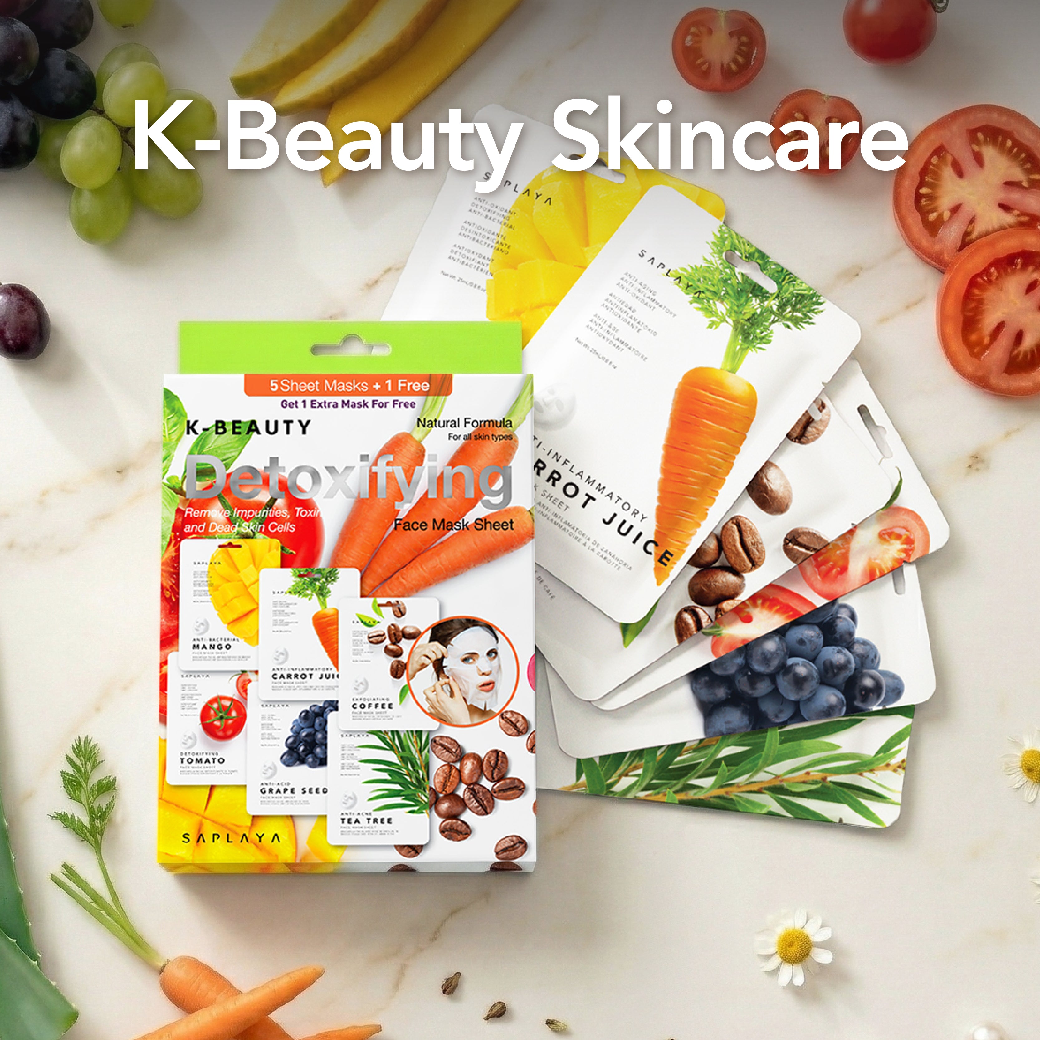 Saplaya - K-Beauty 6-Pack Face Mask Sheets | Detoxifying
