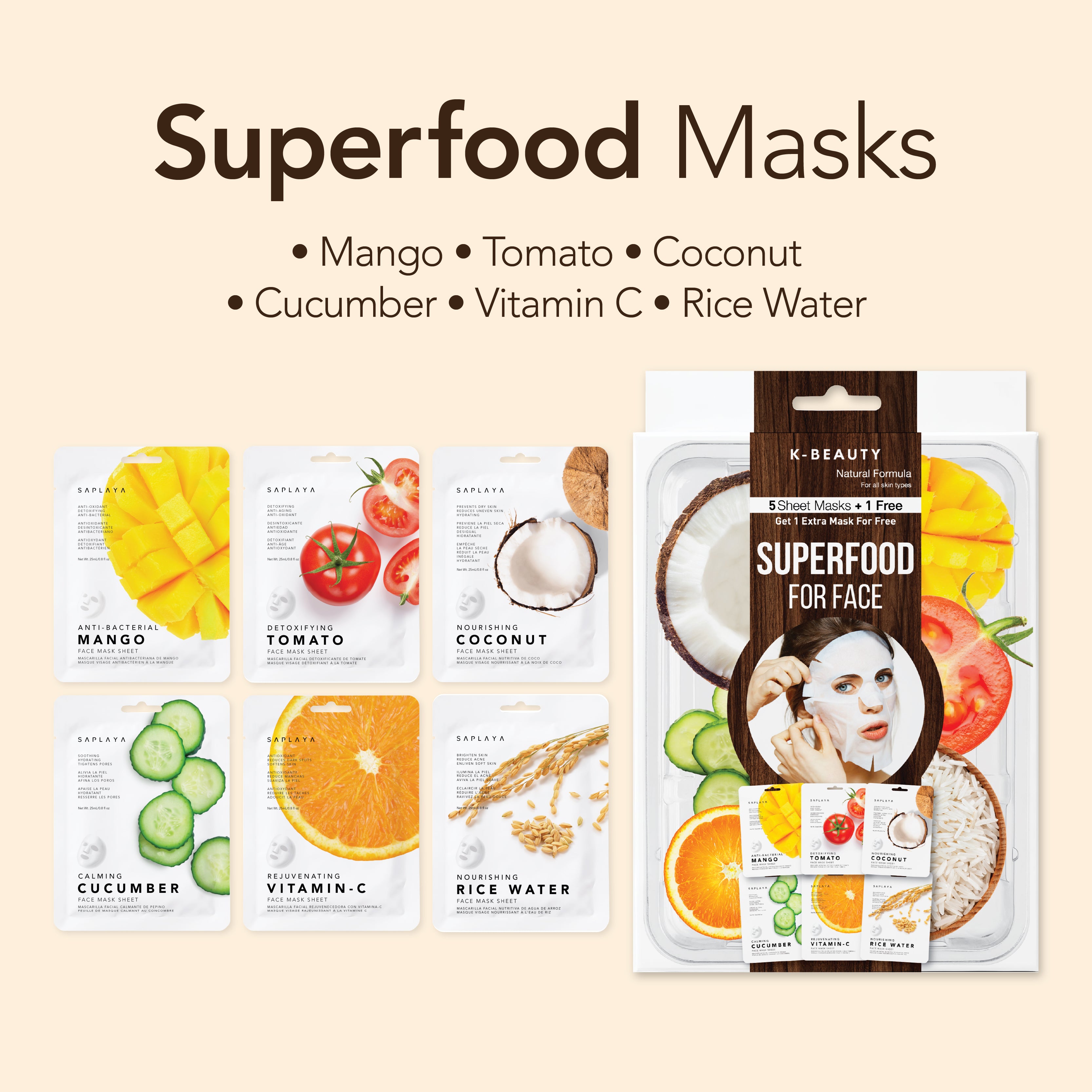 Saplaya - K-Beauty 6-Pack Face Mask Sheets | Super Food