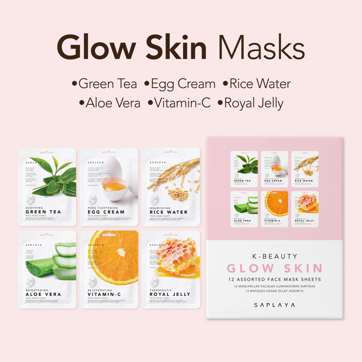 Saplaya - K-Beauty Glow Skin 12pc Face Mask Pack