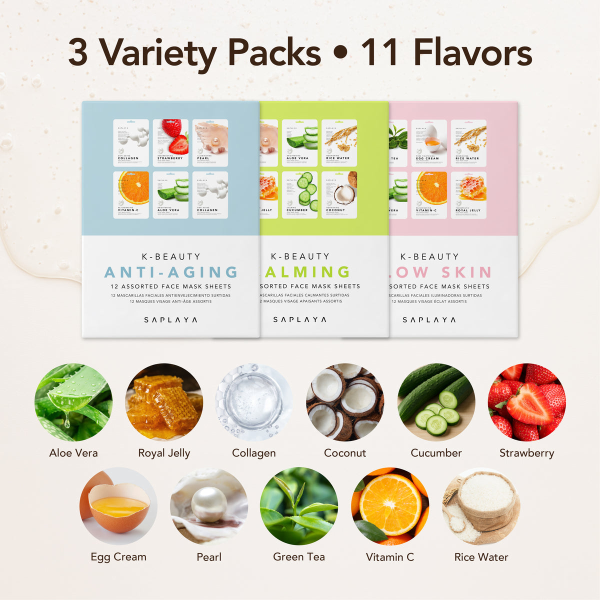 Saplaya - K-Beauty Calming 12pc Face Mask Pack