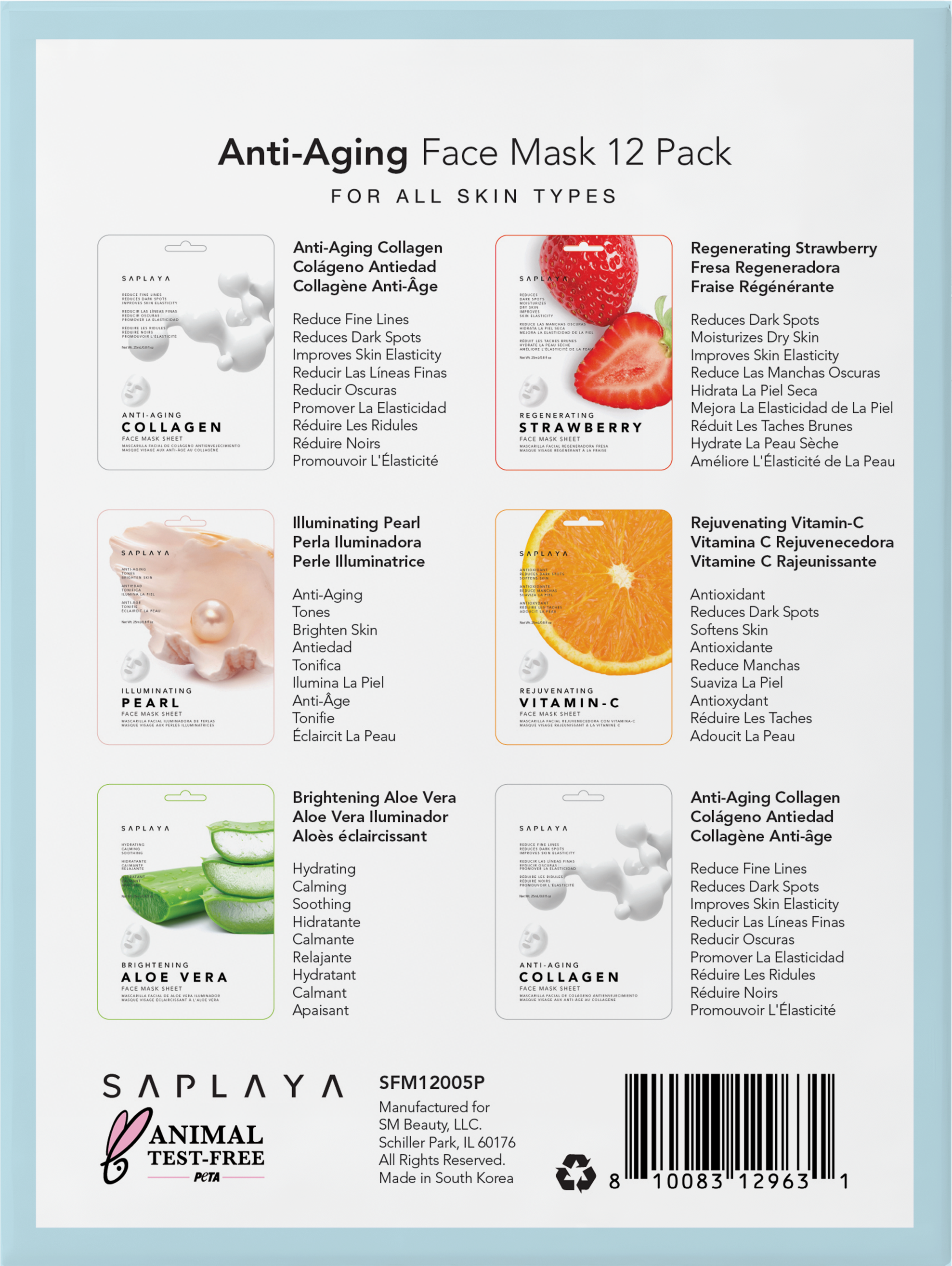 Saplaya - K-Beauty Anti-Aging 12pc Face Mask Pack