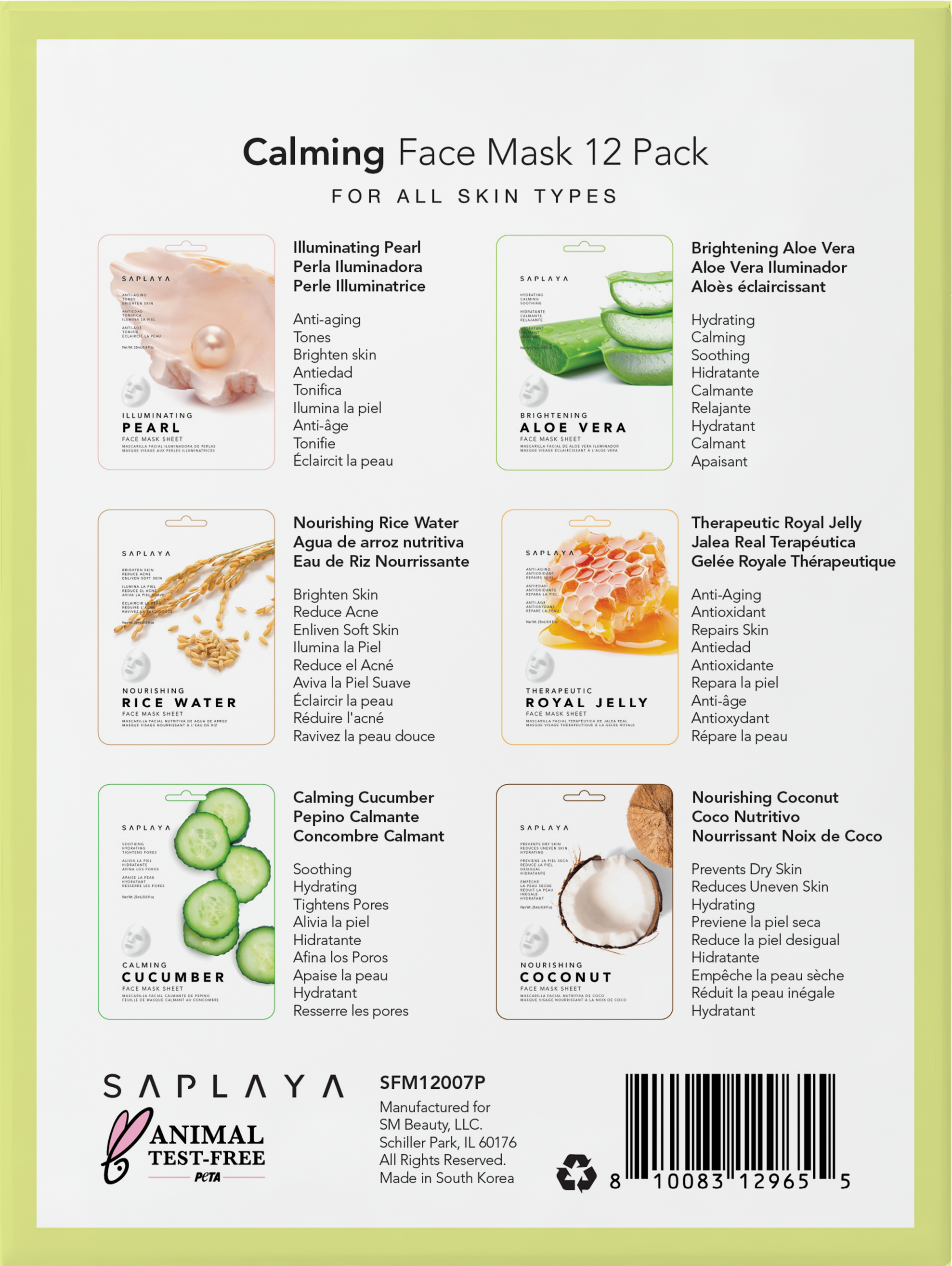 Saplaya - K-Beauty Calming 12pc Face Mask Pack