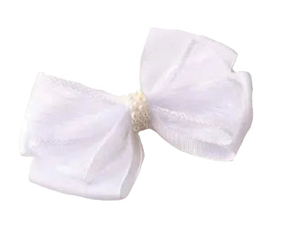 Pearl Pinched Tulle Layer Bow Clip