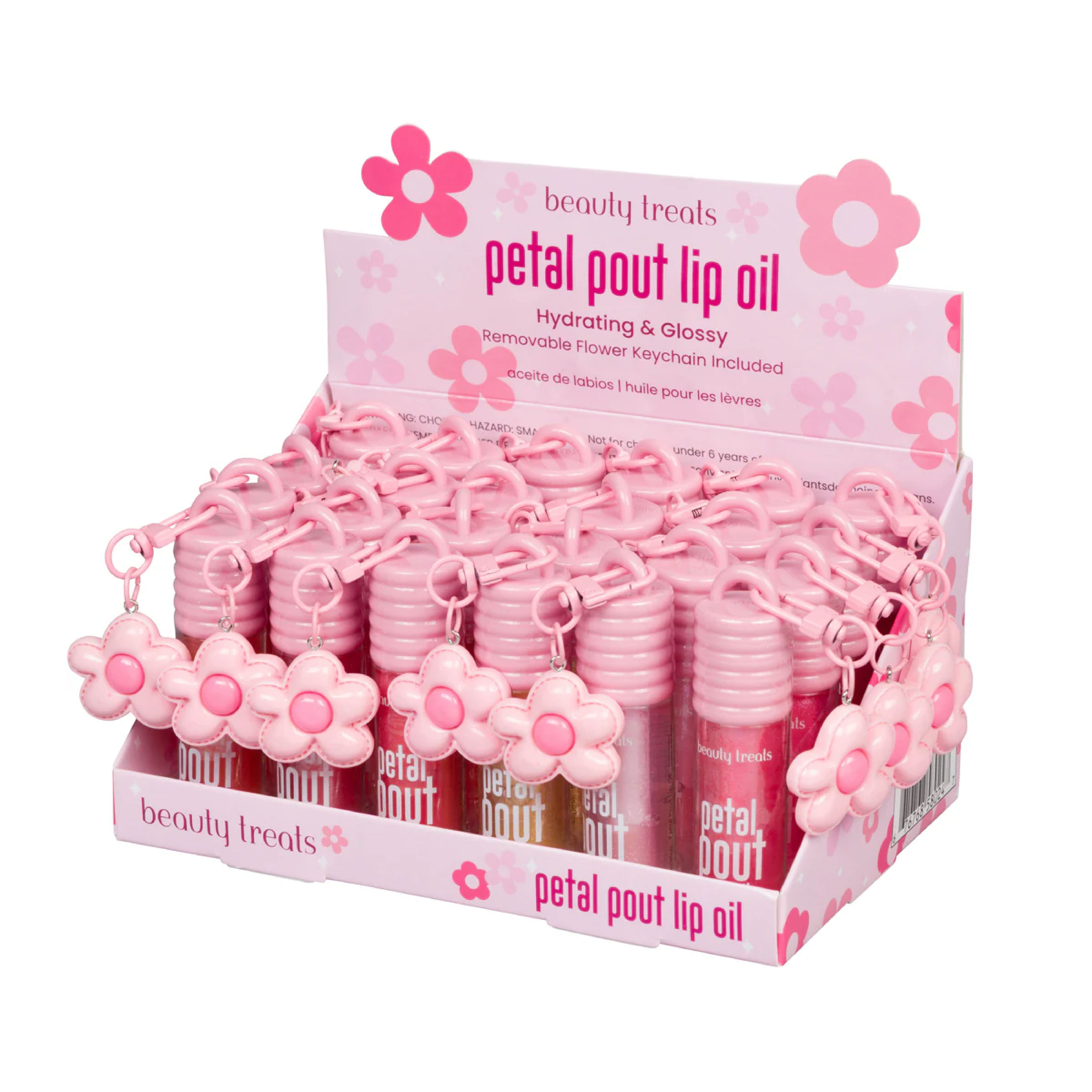Beauty Treats Petal Pout Glossy Lip Oil Flower Keychain Display