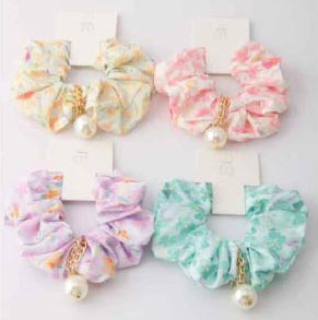 Pearl Chain Floral Scrunchie