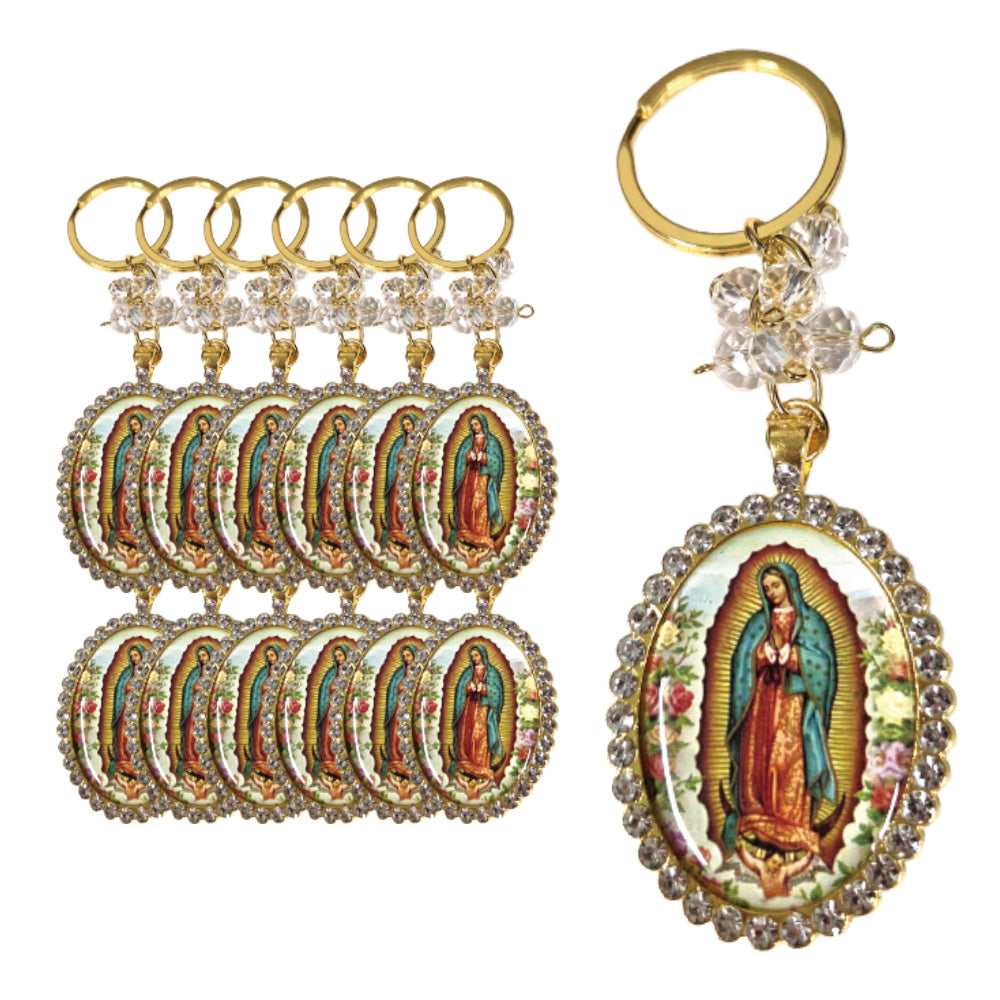 Key Chain - Holy Mary Pendant Oval with Cubic (12 PCS)