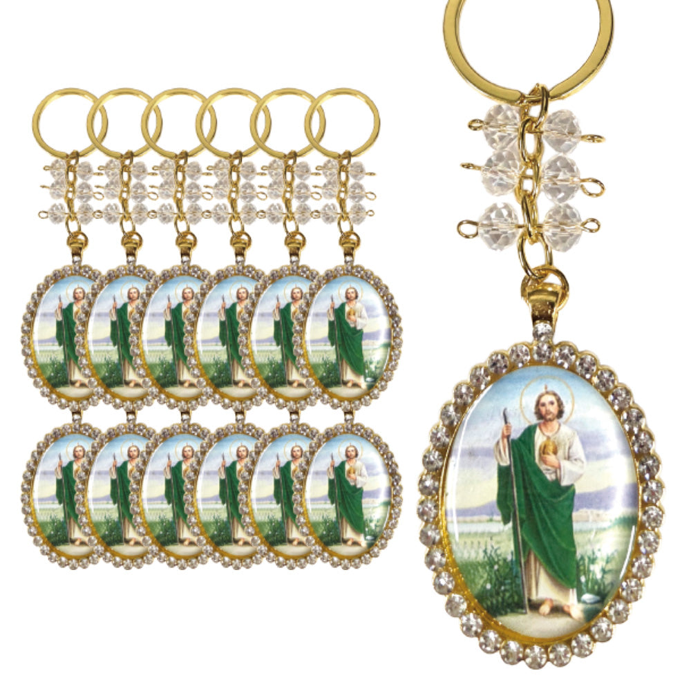 Key Chain - St. Jude Pendant Oval with Rhinestone (12 PCS)