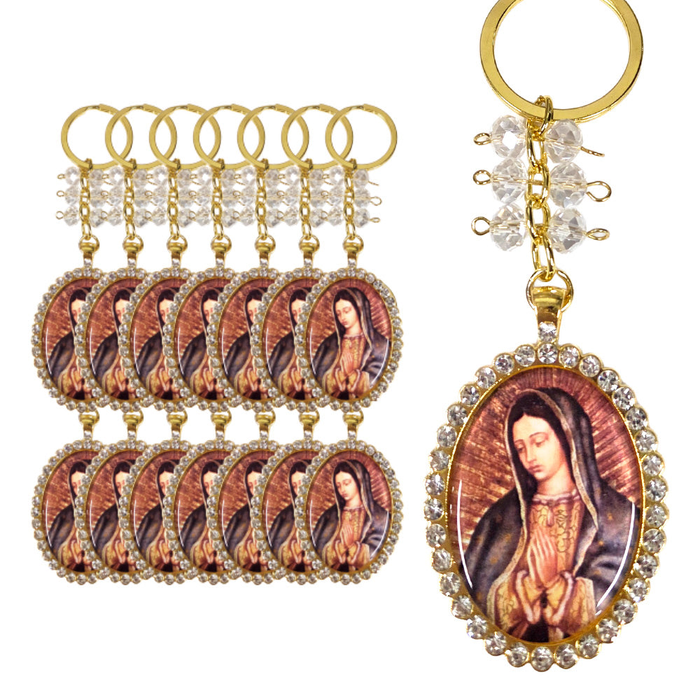 Key Chain - Holy Mary Pendant Oval with Rhinestone (12 PCS)