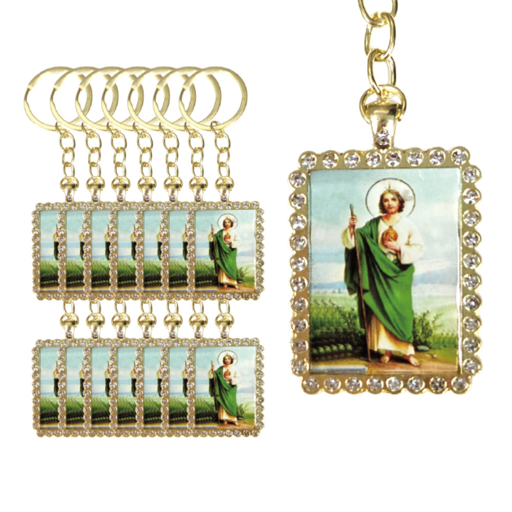 Key Chain - St. Jude Pendant Rectangle with Rhinestone (12 PCS)
