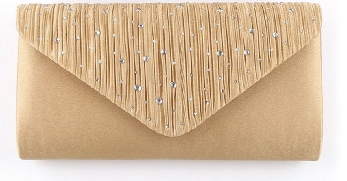 Pleated Rhinestone Envelope Evening Clutch