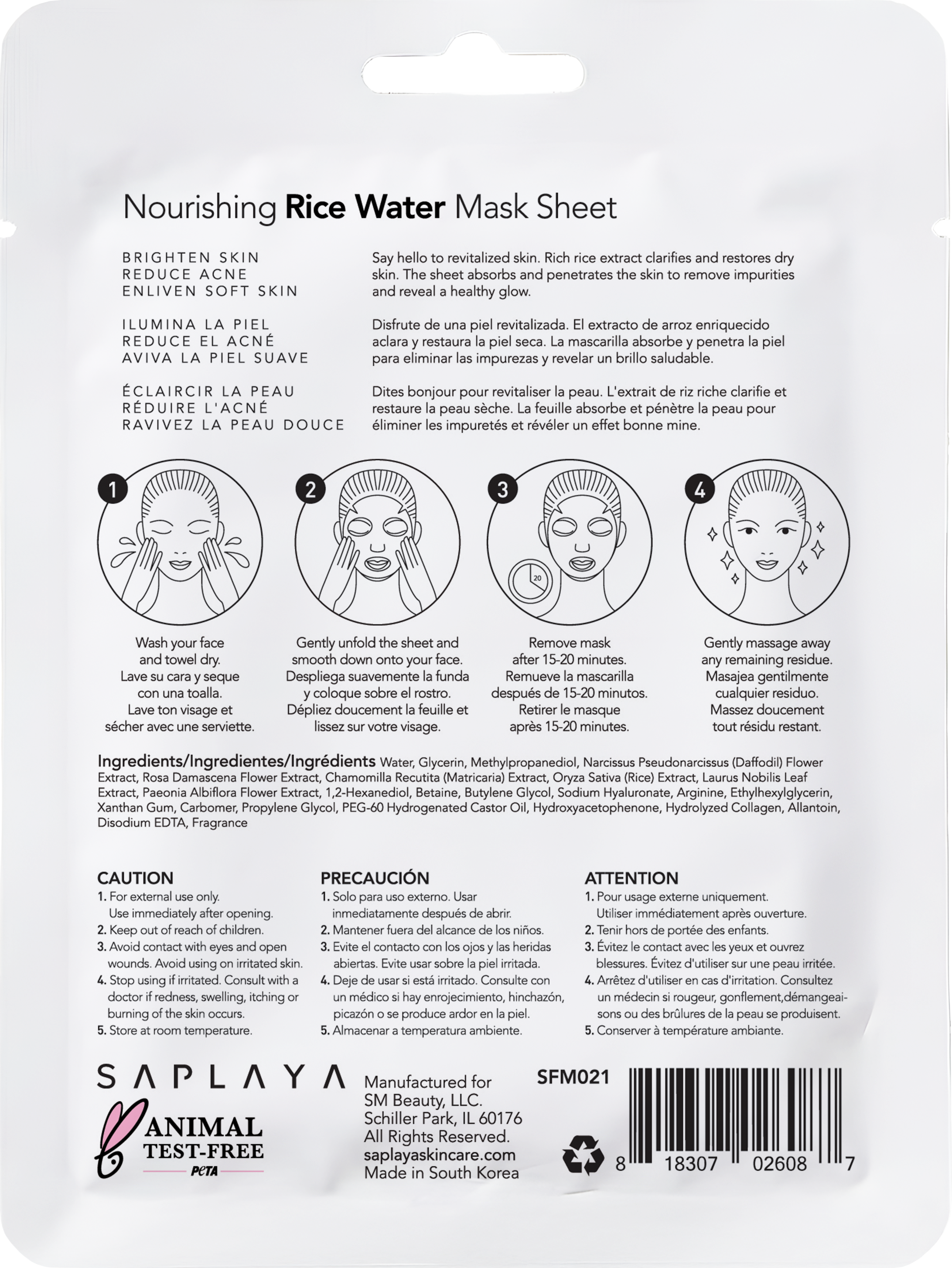 Saplaya - K-Beauty Face Mask Sheets | Rice