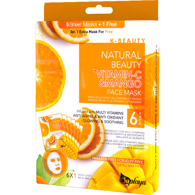 Saplaya - K-Beauty 6-pack Face Mask Sheets | Vitamin-C & Mango