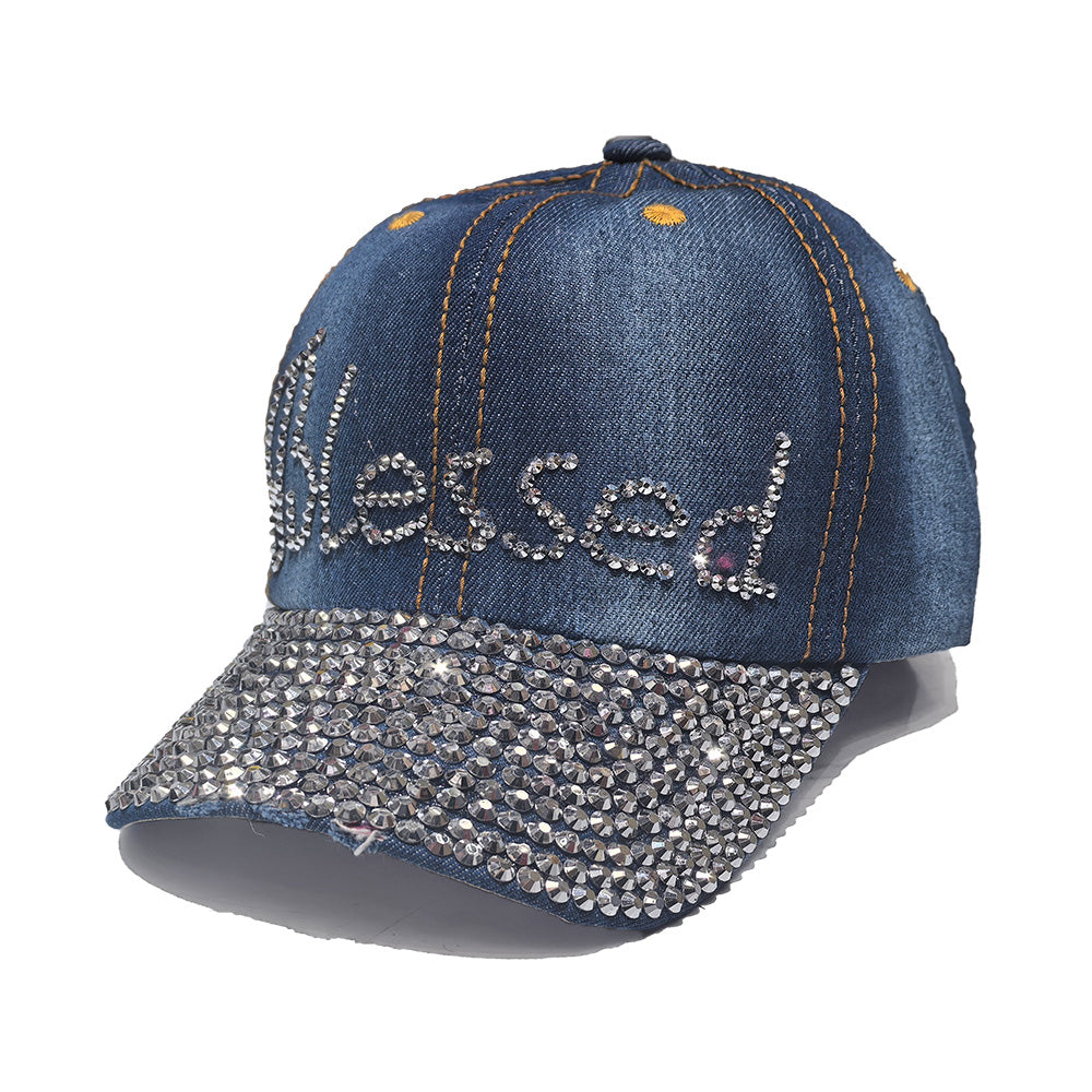 Rhinestone Denim Baseball Cap - Blessed