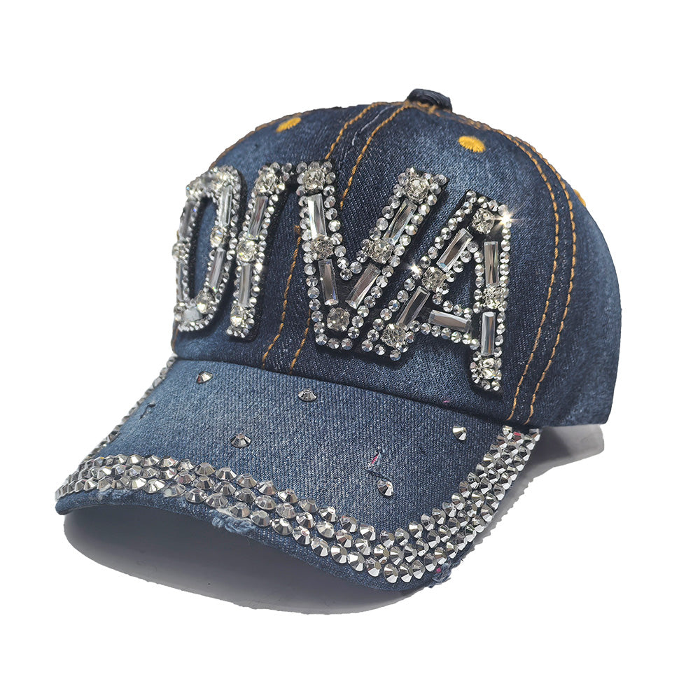 Rhinestone Denim Baseball Cap - DIVA