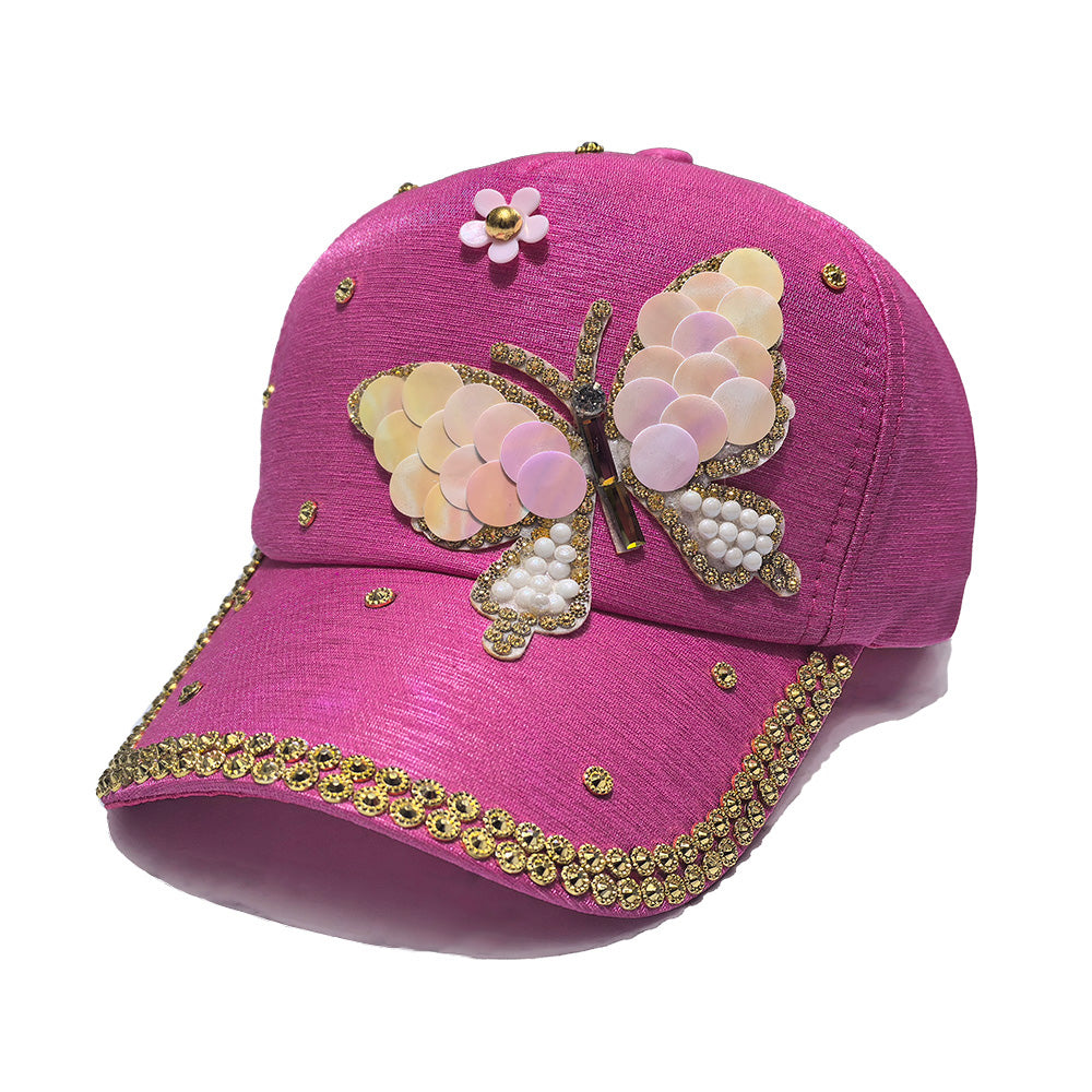 Rhinestone Baseball Cap - Pink Butterfly