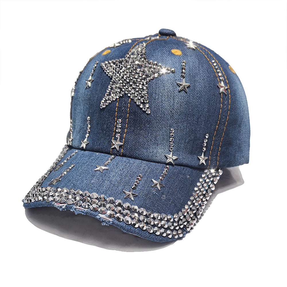 Rhinestone Denim Baseball Cap - Star