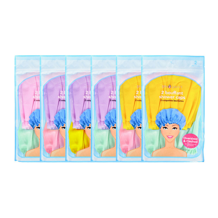 Spa Savvy 2 Pack Fully Lined Bouffant Shower Caps