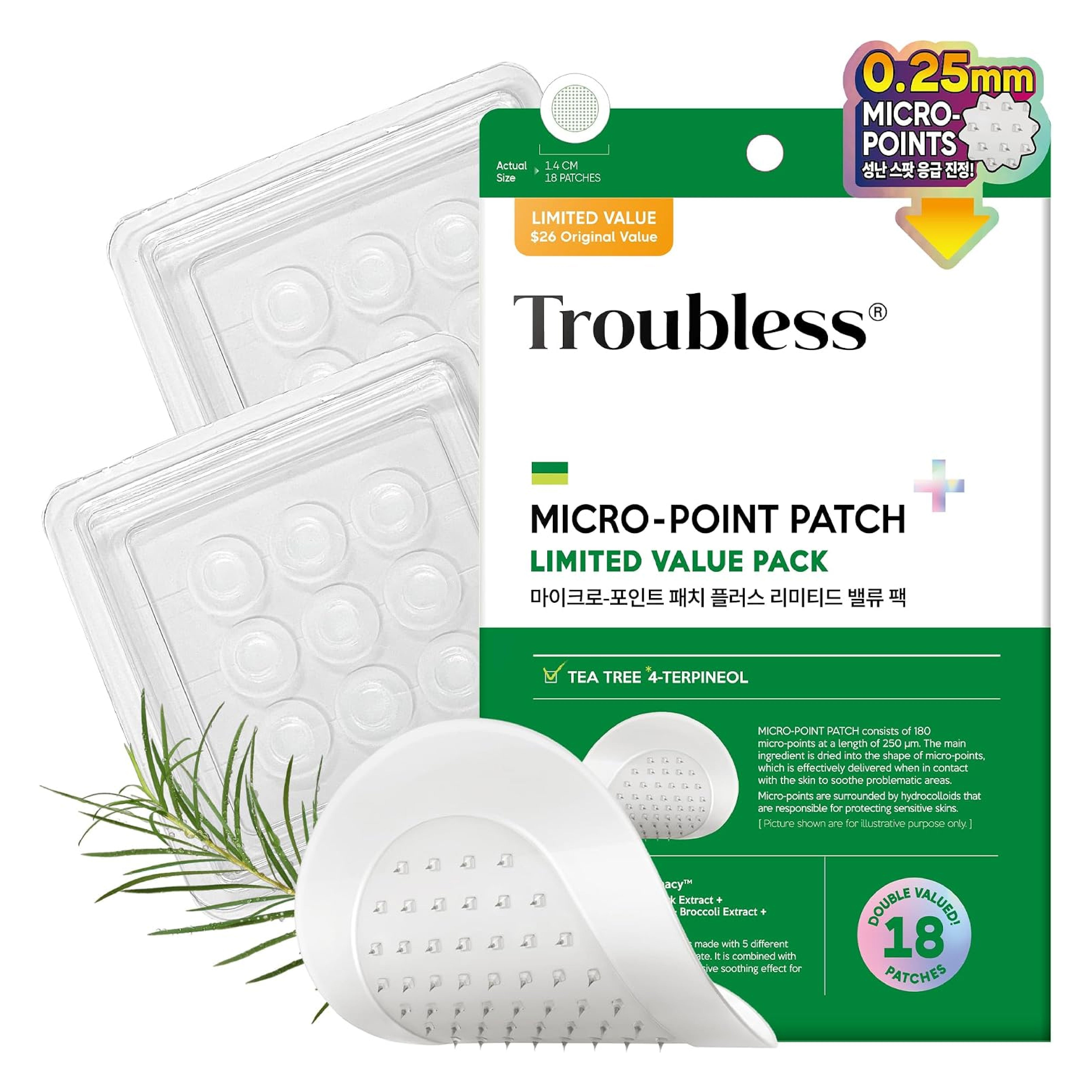 Troubless Micro-Point Patch Tea Tree 4-Terpineol Limited Value Pack (18 Patches)