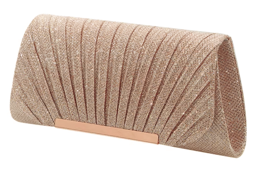 Pleated Glitter Bar Accent Evening Clutch