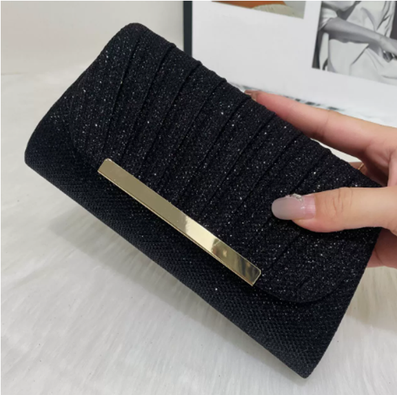 Pleated Glitter Bar Accent Evening Clutch