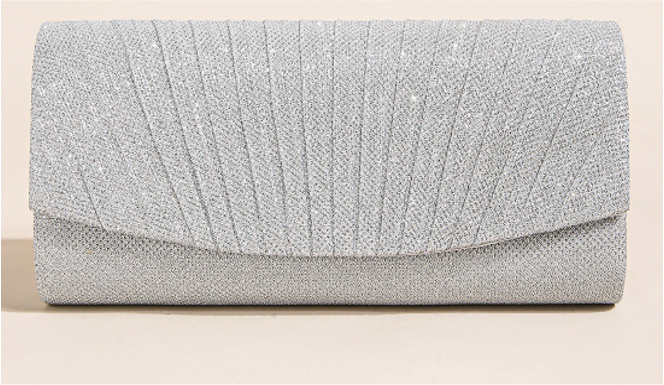 Pleated Glitter Evening Clutch