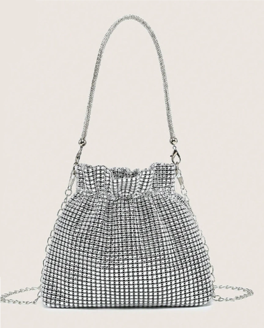 Silver Drawstring Evening Bag