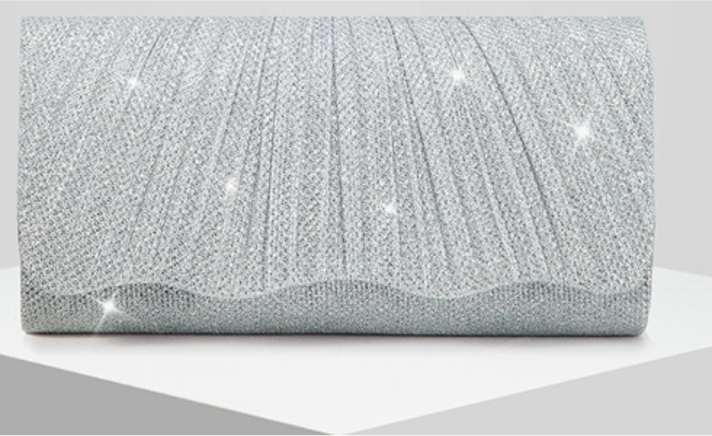 Pleated Glitter Wave Evening Clutch