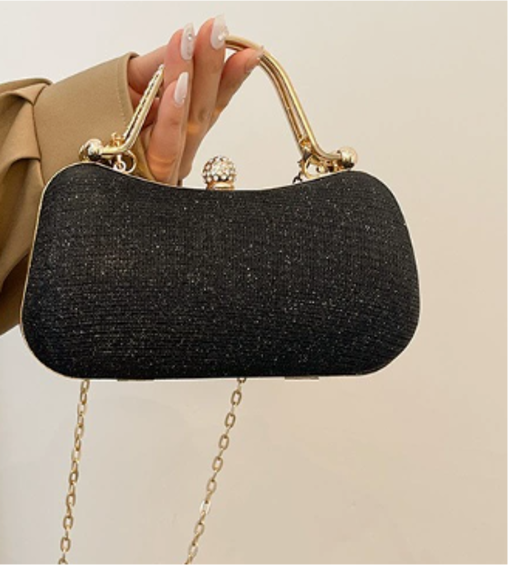 Shimmer Evening Clutch with Crystal Clasp & Chain Strap