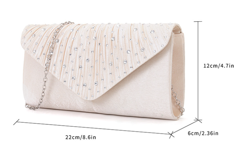 Pleated Rhinestone Envelope Evening Clutch
