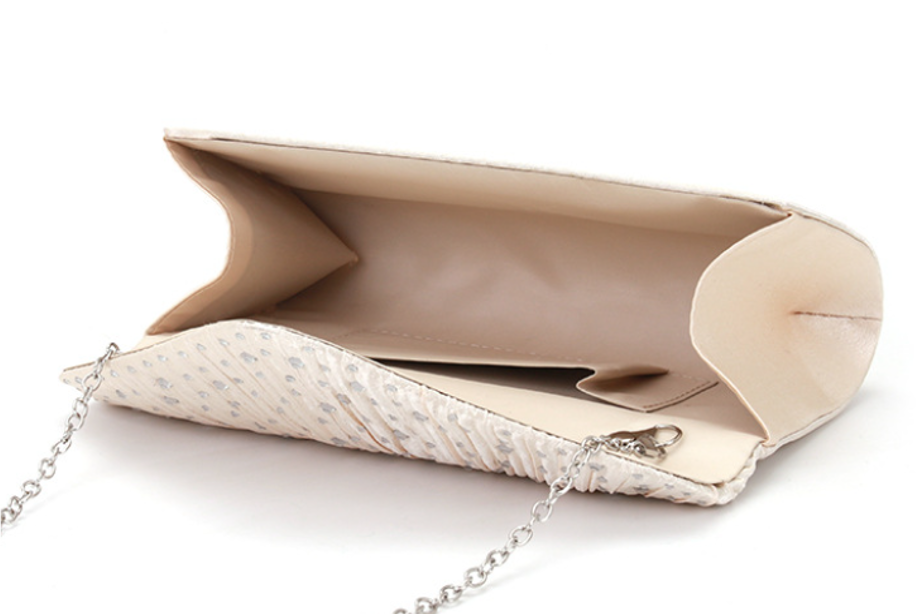 Pleated Rhinestone Envelope Evening Clutch