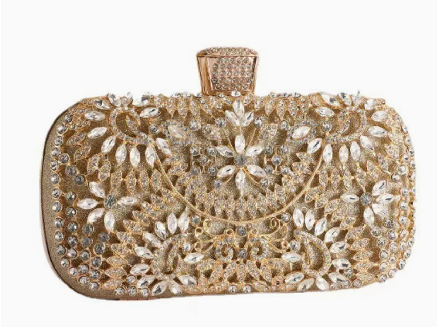 Luxury Crystal Floral Embellished Evening Box Clutch