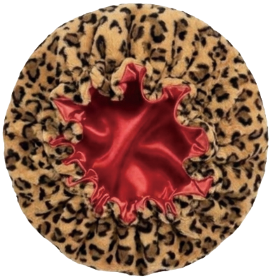 Leopard Print Plush Winter Bonnet with Satin Lining