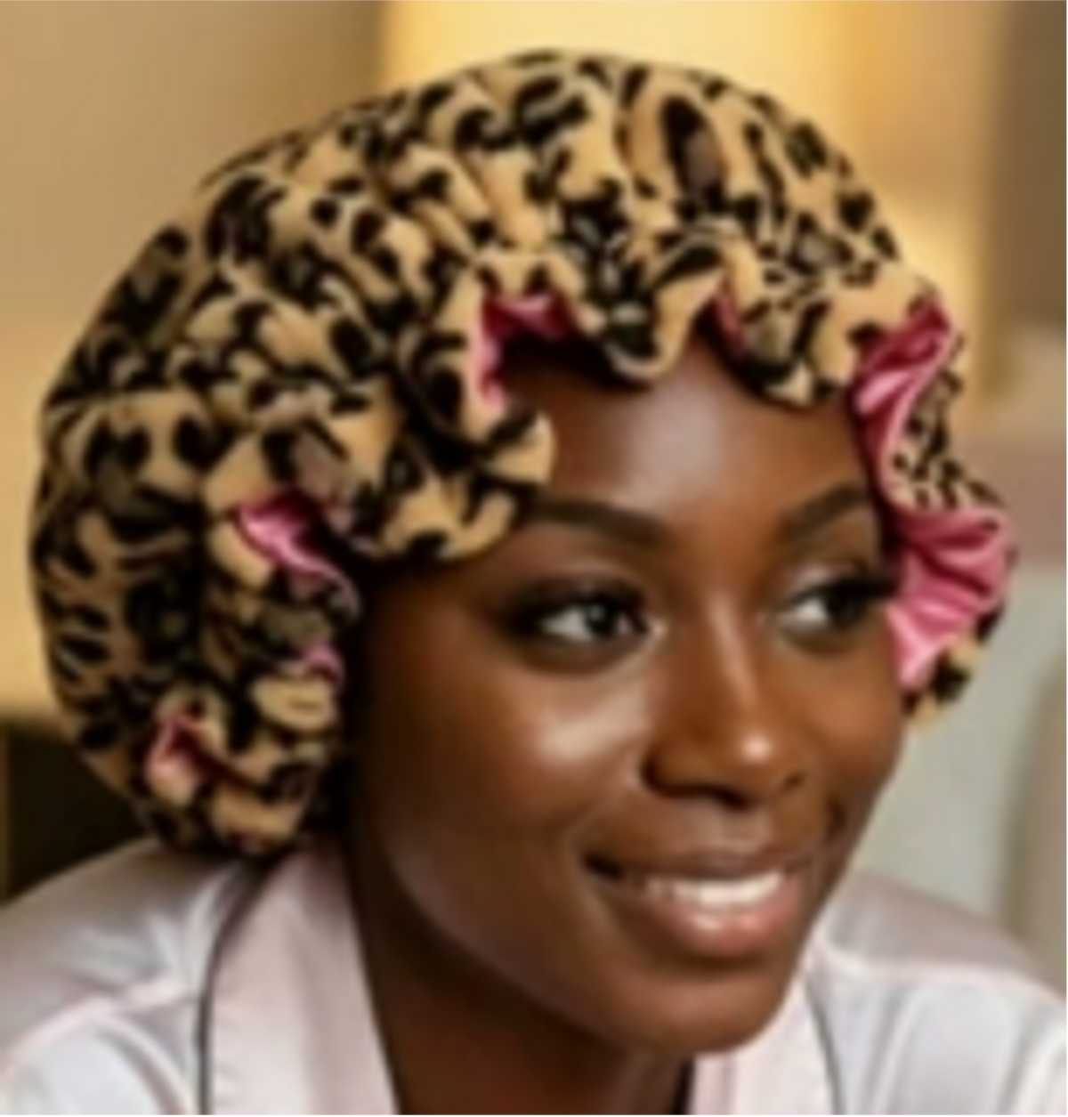 Leopard Print Plush Winter Bonnet with Satin Lining