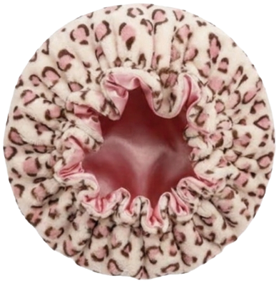 Leopard Print Plush Winter Bonnet with Satin Lining
