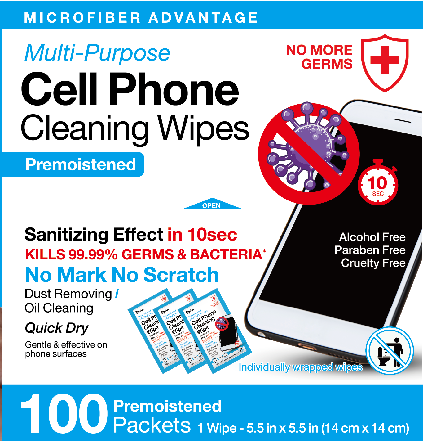 Multi Purpose Cell Phone Cleansing Wipes | Non-Alcohol (100pcs)