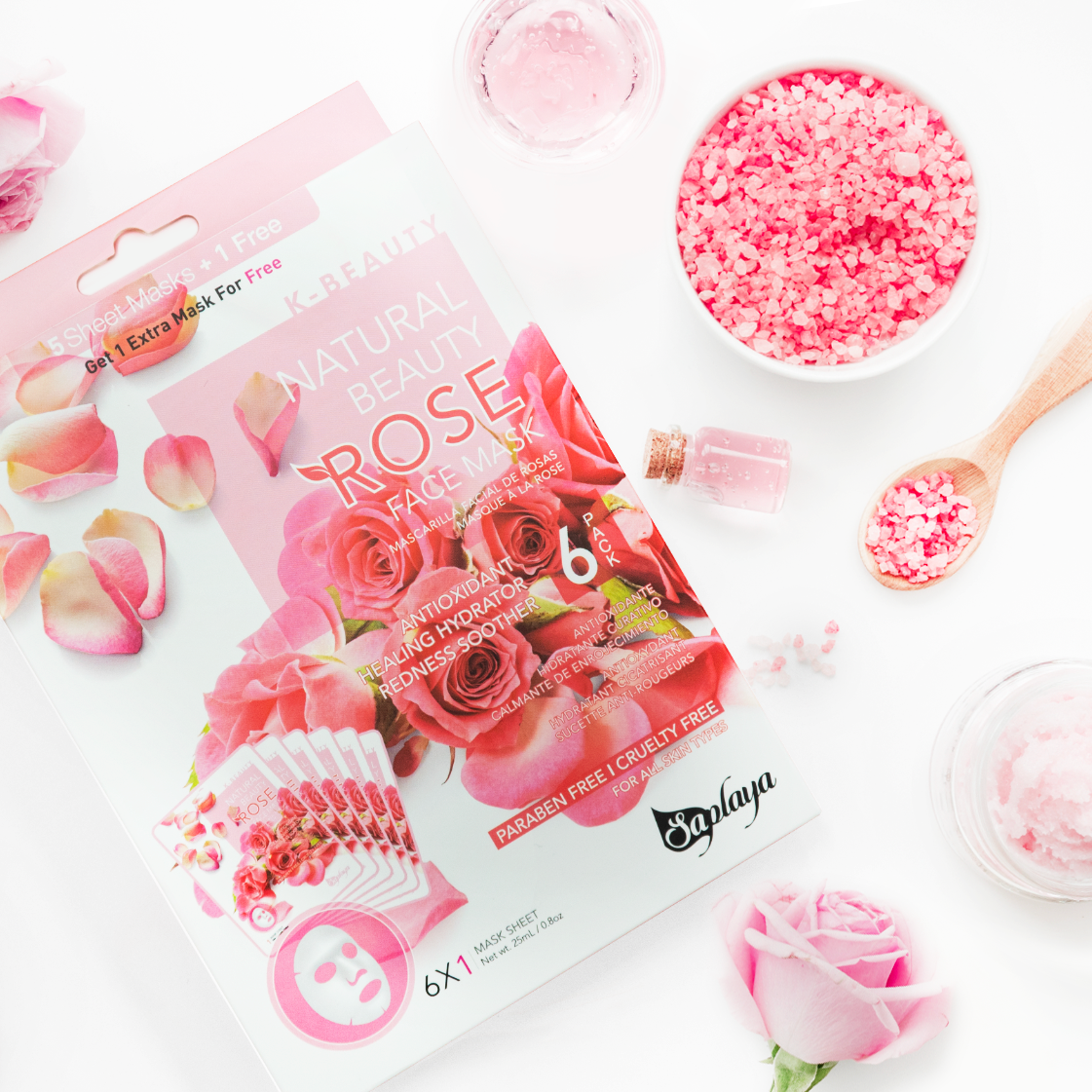 Saplaya - K-Beauty 6-pack Face Mask Sheets | Rose