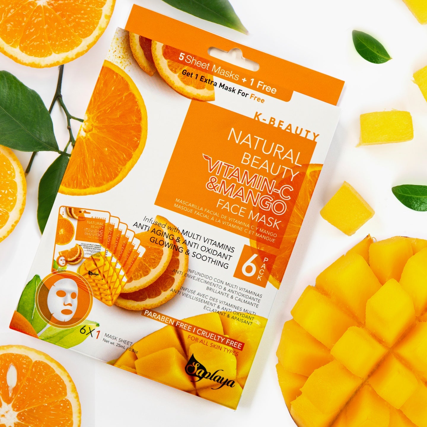 Saplaya - K-Beauty 6-pack Face Mask Sheets | Vitamin-C & Mango